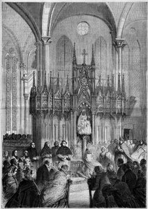 Religiöse Kunst: Statue von Notre Dame du Pilier oder "Virgo Noire" (um 1540) in der Kathedrale von Chartres (Eure et Loire, 28) im Jahr 1858. Gravur in "Le Monde Illustré" Nr. 89 vom 25. Dezember 1858.