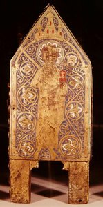 Reliquienschrein des St. Calminius, Detail von St. Paulus mit einem Schwert und Buch, Limoges