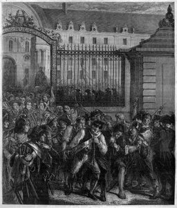 Entfernung von Waffen aus den Invaliden durch das Volk „gegen den Despotismus, Aufstand ist das heiligste Recht und die heiligste Pflicht“. Gravur in „Histoire des Papes-Rois-Reines und Kaiser durch die Jahrhunderte“ von Maurice Lachatre