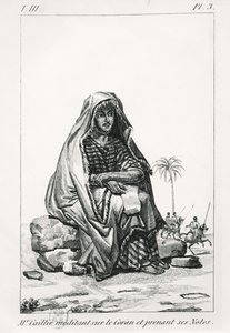 Rene Caille studiert den Koran und macht Notizen, aus Journal dun voyage a Tombouctou von Rene Caillie, 1830 von French School