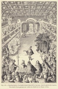 Darstellung eines Balletts vor Heinrich III. und seinem Hof, in der Galerie des Louvre (Stich)