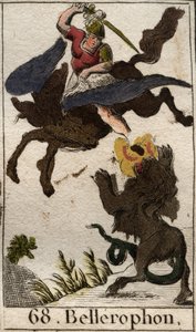 Darstellung von Bellerophon, der auf Pegasus die Chimäre tötet. Aus „Mythologie der Jugend“ von Pierre Blanchard 1803