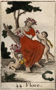 Darstellung von Flora, Göttin der Blumen und des Frühlings. Aus „Mythologie der Jugend“ von Pierre Blanchard 1803 von French School