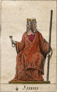 Darstellung von Janus, Gott des Anfangs und der Übergänge, dargestellt mit zwei Gesichtern. Aus „Mythologie der Jugend“ von Pierre Blanchard 1803 von French School