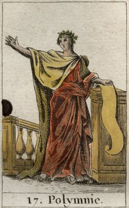 Darstellung von Polyhymnia, Muse des heiligen Gesangs und der Beredsamkeit. Aus „Mythologie de la jeunesse“ von Pierre Blanchard 1803. von French School