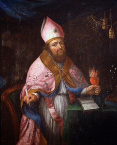 Darstellung von Franz von Sales beim Schreiben