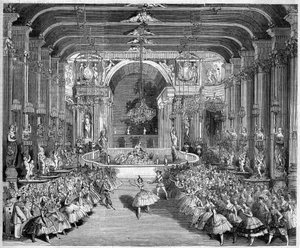 Darstellung eines Balletts: das Casino von Messina, Bühnenbild des ersten Akts von „Der Stern von Messina“ mit Musik von Nicolo Gabrielli. Dekor von Édouard Desplechin. Paris, Théâtre de l