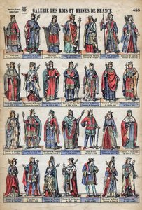 Darstellung der Könige und Königinnen Frankreichs aus der Kapetinger-Dynastie (von Ludwig VII. bis Karl VIII.). Illustration Ende des 19. Jahrhunderts.
