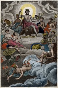 Darstellung der Versammlung der Götter auf dem Olymp oder der Zwölf Olympier. Aus „Mythologie der Jugend“ von Pierre Blanchard 1803.