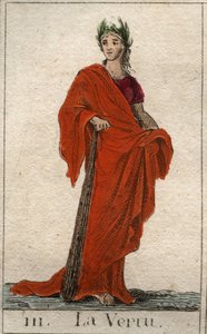 Darstellung der Tugend, als junge Frau mit aufrichtigem Gesicht. Aus „Mythologie der Jugend“ von Pierre Blanchard 1803. von French School