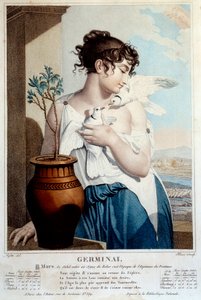 Republikanischer Kalender: Germinal des Jahres II (21. März). Gravur von Tresca nach Laffitte von French School