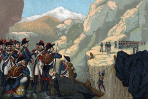 Reservearmeekampagne im Jahr 1800: Durchquerung des Simplonpasses durch General Bethencourt im Mai 1800. von French School