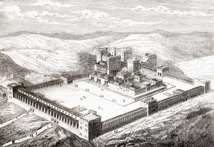 Wiederhergestellter Zweiter Tempel, der Salomos Tempel in Jerusalem ersetzte, aus Les Merveilles de la Science, veröffentlicht 1870 von French School