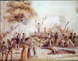 Revolution im Juli in Paris - Barrikade am Boulevard Saint Martin am 1. August