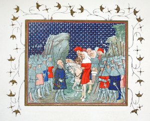 Richard II. wird in Penmaur Rhos verraten und vom Herzog von Northumberland gefangen genommen, Faksimile-Kopie aus Le Prinse et Mort du Roy Richart von Jean Creton, nachgedruckt im 19. Jahrhundert von French School