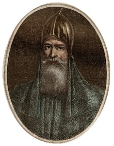 Riourik, warägischer Prinz des 9. Jahrhunderts - Porträt von Rurik, einem warägischen Häuptling und Gründer der Kiewer Rus - „New National Encyclopedia“ von Maurice La Charest - 1870.