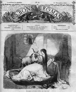 Romanserie: „Notre Dame de Paris“ von Victor Hugo (1802-1885). Esmeralda und die Ziege. Gravur in „Les bons romans“