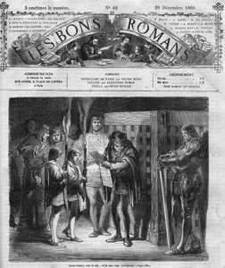 Romanserie: "Notre Dame de Paris" von Victor Hugo (1802-1885). Der König inspiziert den Käfig. Gravur in "Les bons romances"