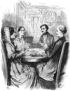 Romanserie: „Der Graf von Monte Christo“ von Alexandre Dumas (1802-1870). Ein Kartenspiel zwischen vier Charakteren. Gravur in „Les bons romans“ von French School
