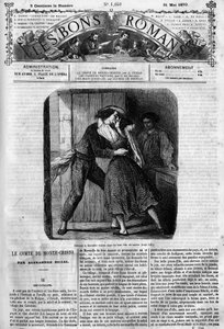 Romanserie: „Der Graf von Monte Cristo“ von Alexandre Dumas. Sexszene zwischen Edmond Dantes und Mercedes. Gravur in „Les bons romances“.