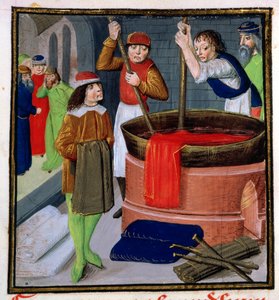 Stofffärben, aus Des Proprietes des Choses von Bartholomeus Anglicus