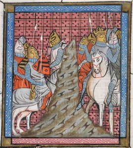 Detail einer Miniatur der Teilung einer Kreuzritterarmee beim Überqueren eines Berges, Illustration aus 