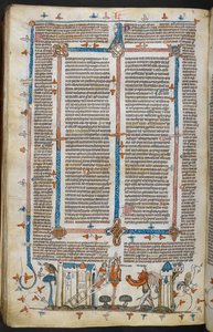 Royal MS 10 E IV, f.209v, Der Maler und der Teufel, aus den Dekretalen von Gregor IX mit Glosse von Bernard von Parma (die 