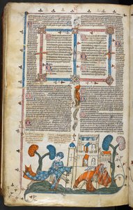Szene eines Ritters, der einen anderen vor einer Burg vom Pferd stößt, ca. 1300-40