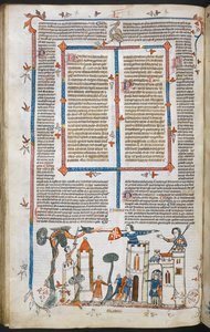 Szene eines Drachen, der eine Burg angreift, ca. 1300-40