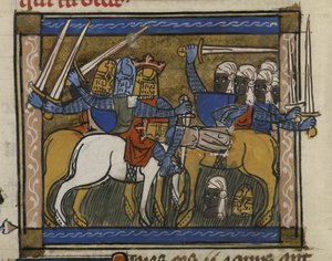 Royal MS 19 D I, f.77v Schlacht von Dschingis Khan und Priester Johannes, aus 