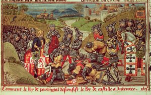 Juan I. von Avis besiegt Juan I. von Kastilien in der Schlacht von Aljubarrota, Portugal