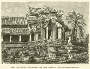 Ruinen in Ang-Kor-Vat, Innenfassade eines Hauses von French School