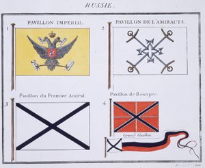 Russische Flaggen, aus einem französischen Flaggenbuch, ca. 1819