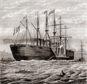 SS Great Eastern, eisernes Segeldampfschiff, entworfen von Isambard Kingdom Brunel, aus Les Merveilles de la Science, veröffentlicht um 1870 (Stich)