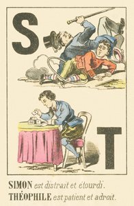 Simon ist abgelenkt und schwindelig, Theophile ist geduldig und geschickt von French School
