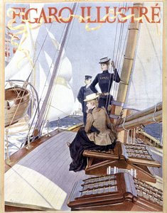 Segeln: Frauen auf dem Deck eines Bootes - Zeichnung in „Figaro illustriert“ von 1891, Arts Deco von French School