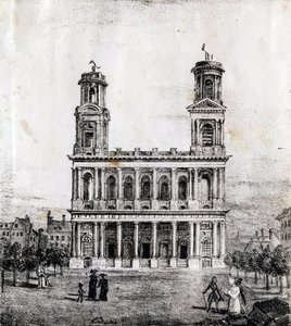 Kirche Saint-Sulpice, Paris - „Alphabet Picturesque des Monumens de Paris“ um 1840 (Gravur) von French School