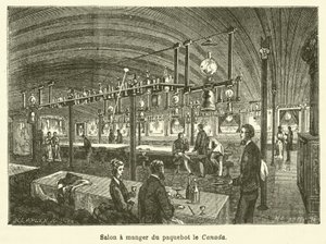 Speisesalon des Dampfschiffs Le Canada (Stich) von French School