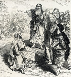 Samuel zeigt den Israeliten die Gefahren eines Königs, Gravur von Lahure, 19. Jahrhundert, Privatbesitz