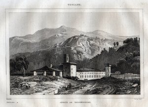 Santa Maria di Vallombrosa Benediktinerabtei in der Gemeinde Reggello, Toskana - Vallombrosa Abtei - Gravur aus „Italien malerisch“ - Historische und beschreibende Malerei Italiens von M. de Norvins, Ch. Nodier 1834-1836 von French School