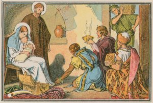 Szene aus dem Leben Jesu (farbige Gravur) von French School