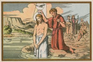 Szene aus dem Leben Jesu (farbige Gravur) von French School