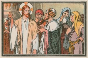 Szene aus dem Leben Jesu (farbige Gravur) von French School