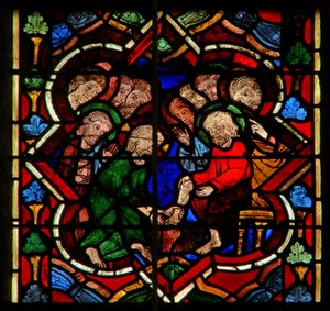 Szene im Ostfenster, Darstellung von Christus wäscht seinen Jüngern die Füße