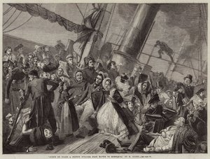 Szene an Bord eines französischen Dampfers von Havre nach Honfleur (Gravur) von French School