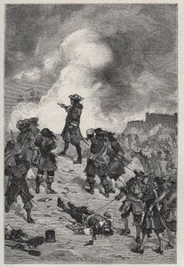 Sébastien Le Prestre Seigneur de Vauban (1633-1717), Marschall von Frankreich verteidigt Brest gegen einen Angriff der englischen Flotte im Jahr 1695 - Gravur in 