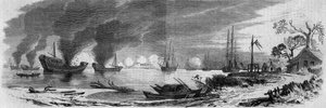 Zweiter Opiumkrieg zwischen Frankreich und England und China (1858-1860): Chinesische Dschunken, beladen mit Brandmaterialien, gegen die englischen und französischen Flotten. China.