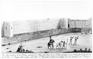 Abschnitt der Stadtmauer des rechten Seineufers in Paris, gebaut zwischen 1190 und 1209 auf Befehl von Philippe II. Auguste, spätes 18. Jahrhundert