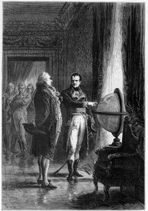 Sehen Sie, welchen kleinen Platz Sie in der Welt einnehmen - NAPOLEON BONAPARTE, erster Konsul, besucht die Räume des Louvre mit Charles James Fox (1749-1806), britischer Staatsmann, im Jahr 1801 - Gravur in „L