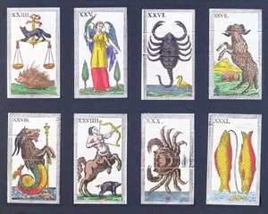 Auswahl astrologischer Tarotkarten von French School